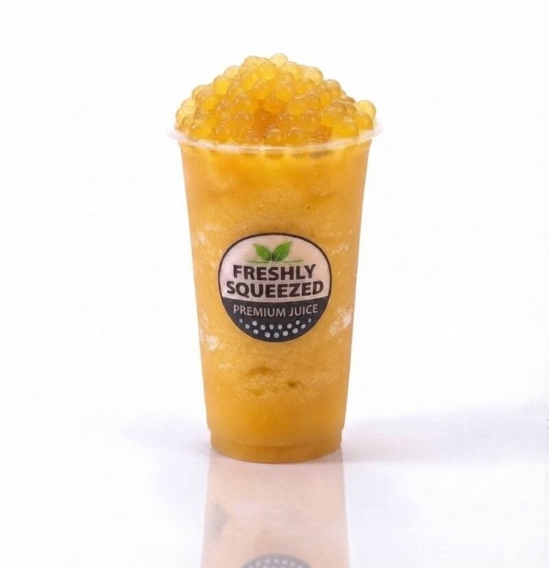 Passion fruit with mango jelly boba